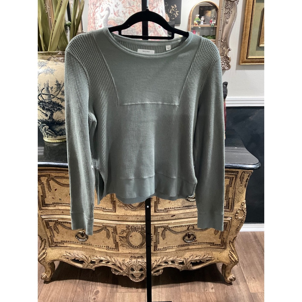 Billy Reid Womens Sage Green Waffle Knit Cotton Thermal Top Long Sleeve Large - Picture 1 of 5